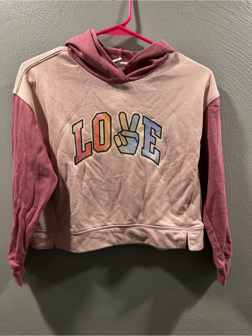 Old Navy Pink Colorblock LOVE Graphic Hoodie